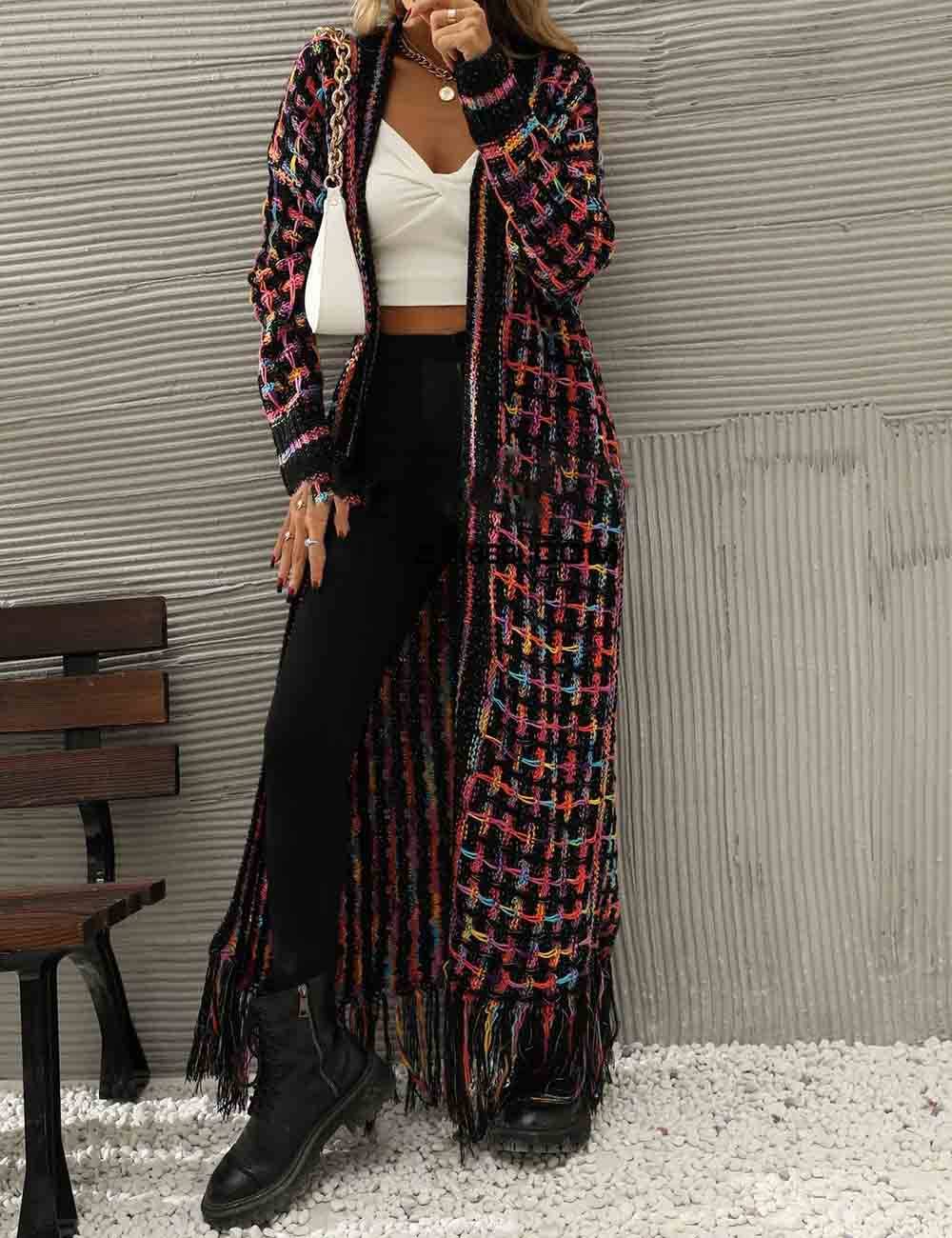 Sweetkama – wholesale Cardigan – Women’s – Ladies Multi Color Front Open Tassels Chunky Knit Cardigan4