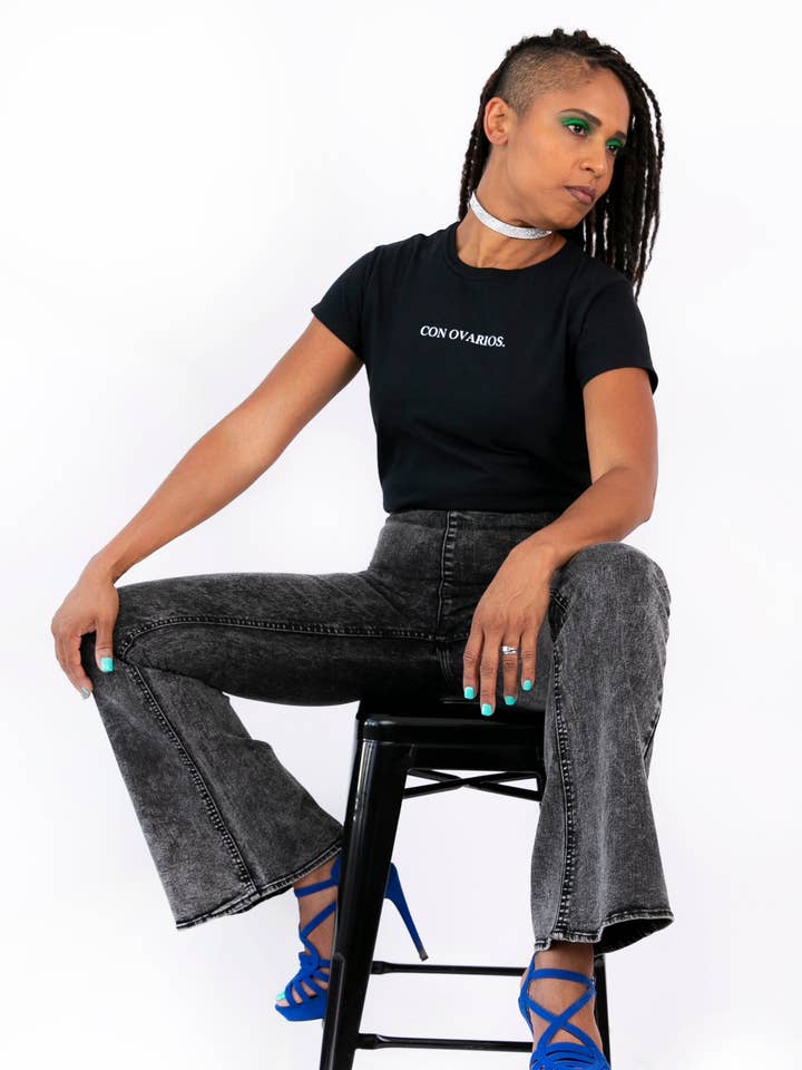 Classic Con Ovarios.® T-Shirt in Black for wholesale by NYTAQ™