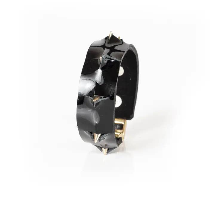 Black Patent Leather Spike Cuff Bracelet for wholesale by The Dark