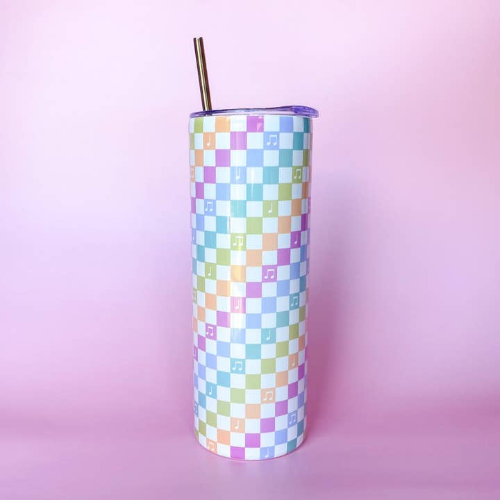 Bright Checkered Music Tumbler 20 oz for wholesale by Hale Yeah Design Co.