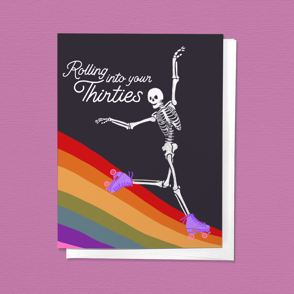 Parcel Island – Engroshandel Fødselsdagskort – Rullende ind i dine 30"ere, Skelet Skate fødselsdag lykønskningskort2