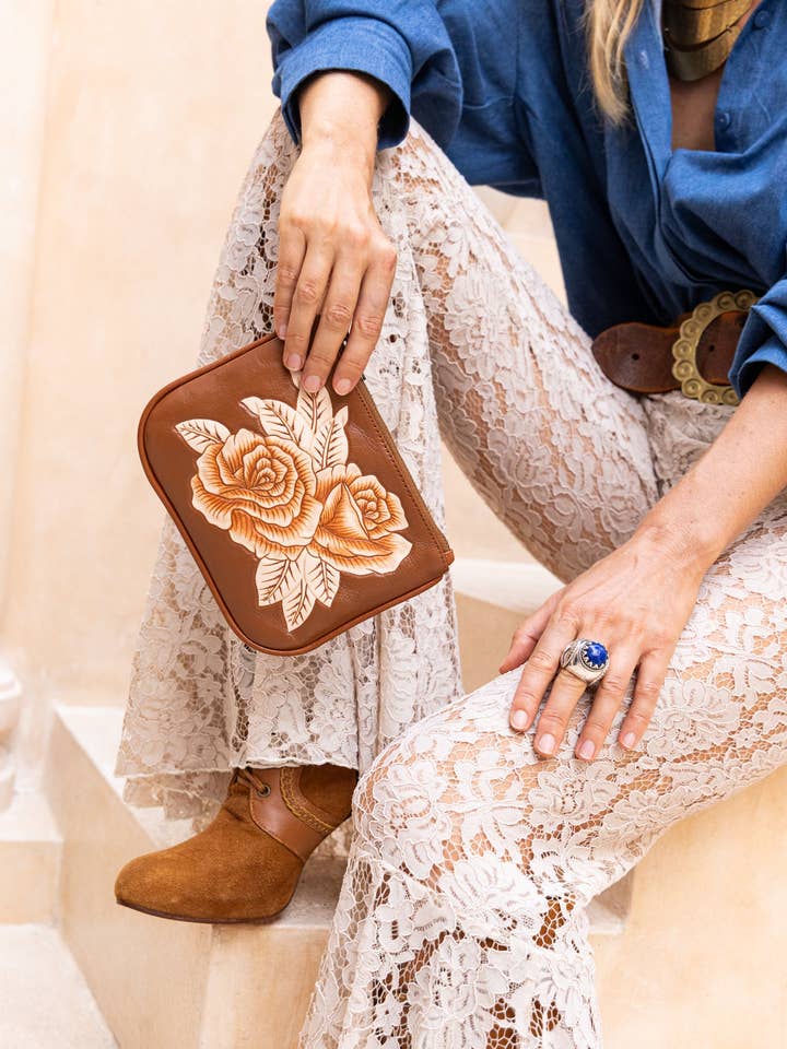 Akaroa Rose Purse Tobacco for wholesale by Jodi Lee