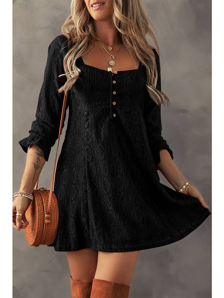 Little Daisy Closet - Wholesale Dress - Women's - LDC Lace Fall Clothing Buttoned Square Neck Shift Mini Dress