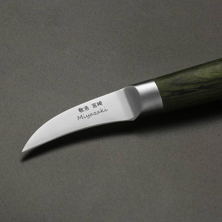 Ed Mahony - Wholesale Kitchen/Utility Knife - Miyazaki Kodawari-curved Paring knife,green pakkawood handle1