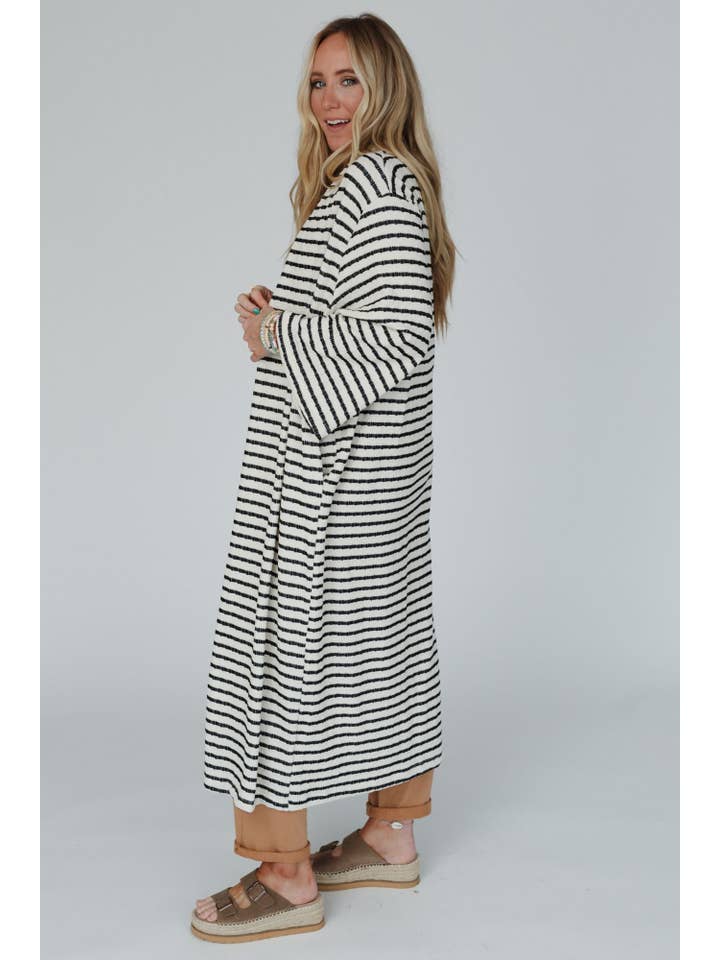 Three Bird Nest - Wholesale Cardigan - Women's - Venyx Striped Duster Cardigan - Cream Black2