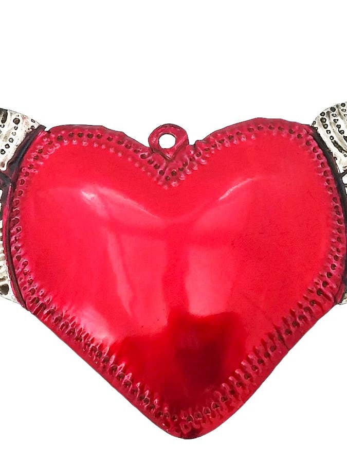 Classic Red Tin Heart With Wings Ornament for wholesale by Sedona Spirit