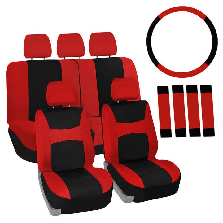 Light & Breezy Flat Cloth Seat Covers - Combo Set Red for wholesale by FH GROUP