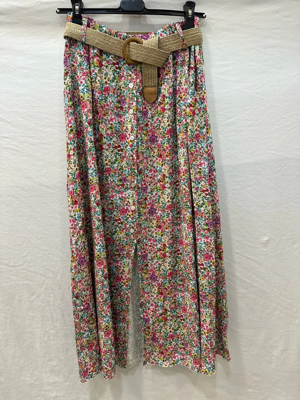 Mimi & Gogo - Wholesale Skirt - Women's - Floral Buttoned Long Skirt with Belt @3995_JuBoutCeinture1