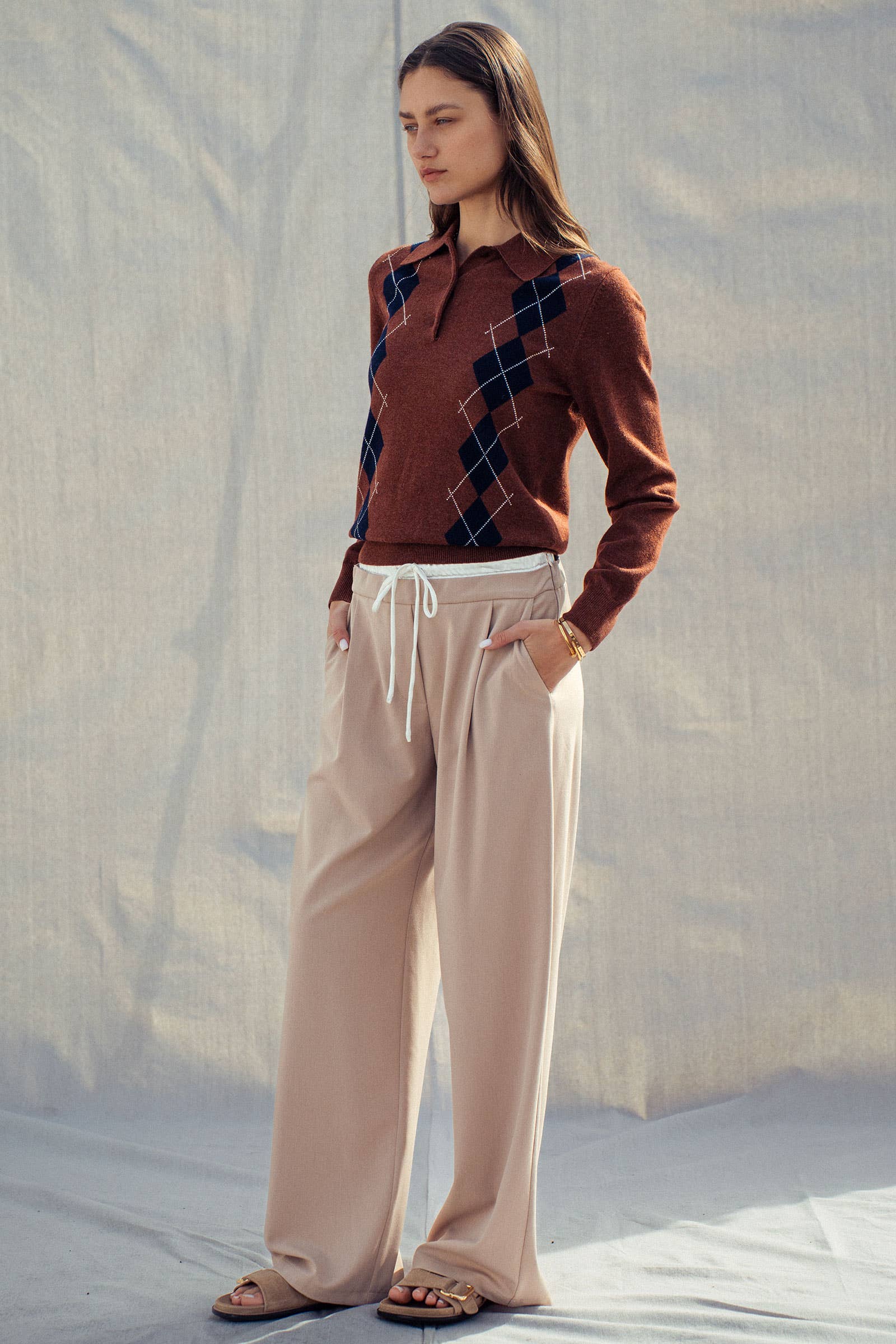 Urban Daizy - Vente Pull en maille – femme - Pull Polo Tricoté à Motif Argyle Classique7