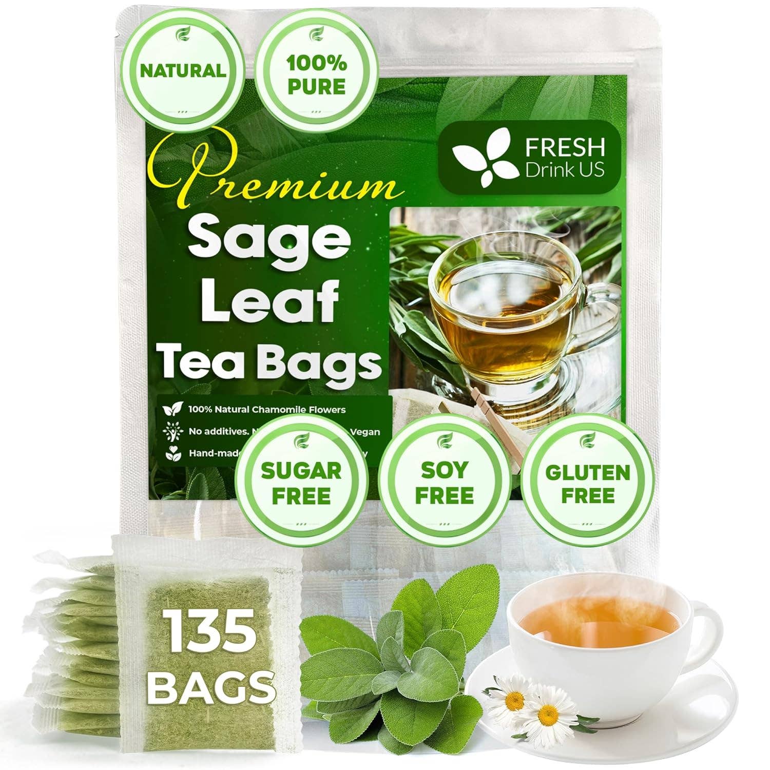 Naomi's Happy Place Shop - Wholesale Tea Bags - Sage Leaf Tea Bags, 100% Natural & Pure from Sage Leaves. Loose Leaf Sage Herbal Tea. Sage Leaf Tea. Made with Natural Material Tea Bags. No Sugar, No Caffeine, No Gluten, Vegan.0