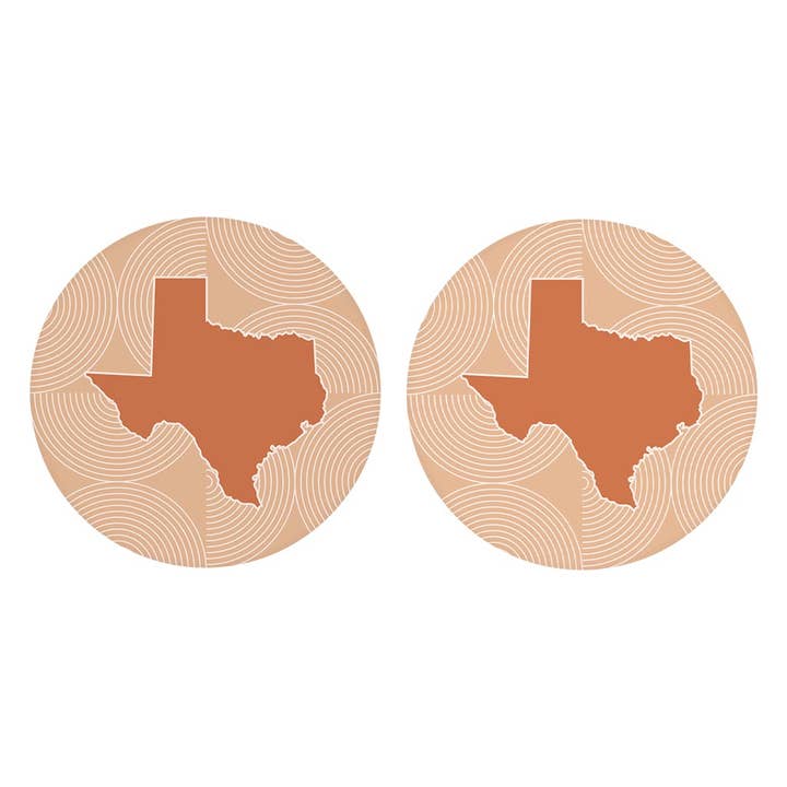 Modern Minimalist Texas State Shape With Pattern| Absorbent Car Coasters | Set of 2 | Min 4 for wholesale by Love Local