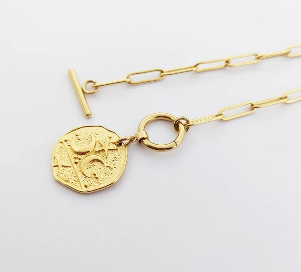 Misgraceful - Wholesale Pendant/Charm Necklace - Moon & Star T Bar Paperclip Chain Necklace - Gold or Silver0