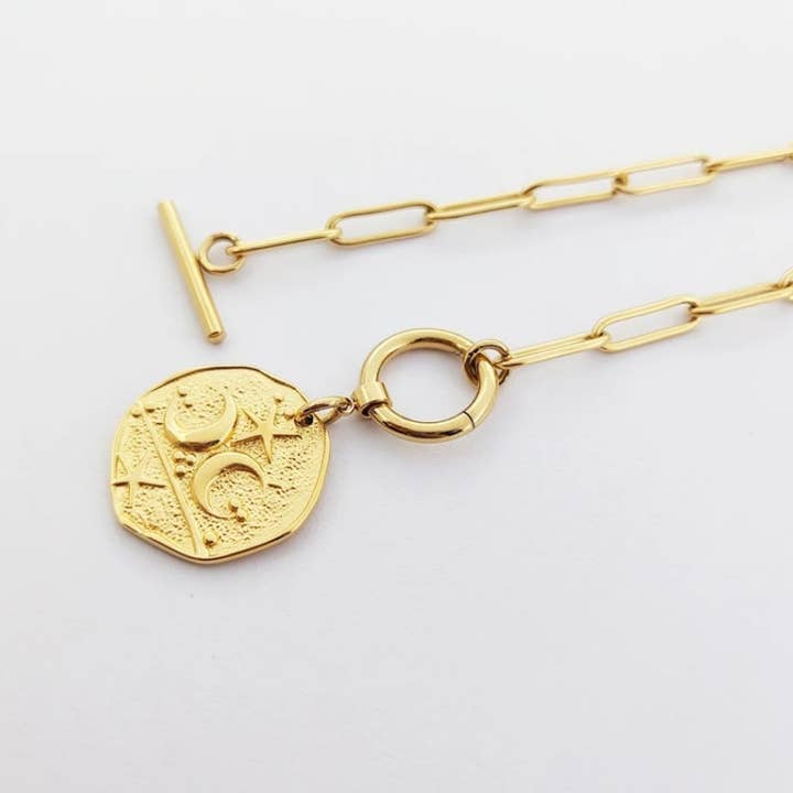 Misgraceful - Wholesale Pendant/Charm Necklace - Moon & Star T Bar Paperclip Chain Necklace - Gold or Silver