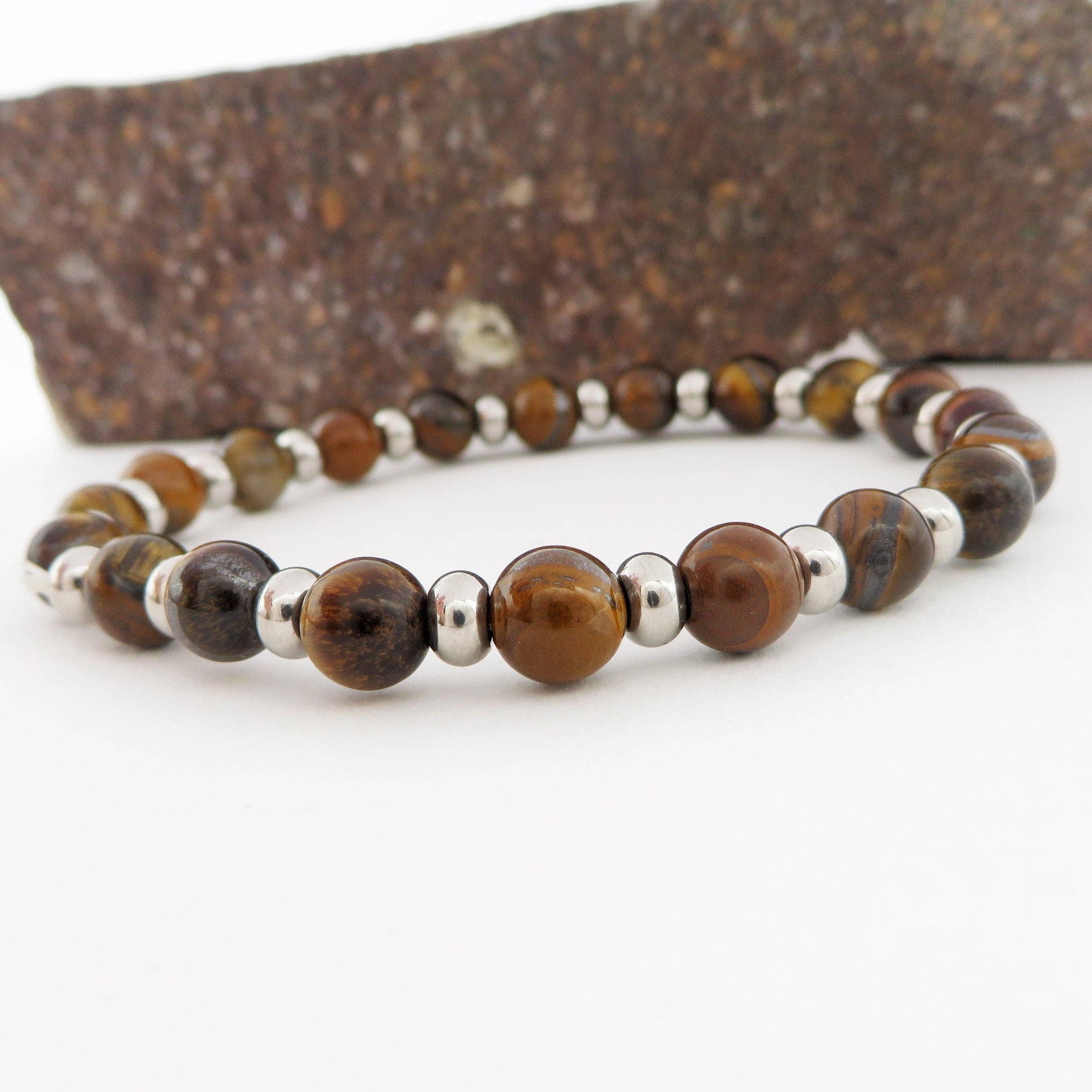 TIGERAUGE + STAHL SET NATÜRLICHER TIGERAUGE - HERREN - Halskette + Armband EDELSTAHL für den Großhandel auf Faire9