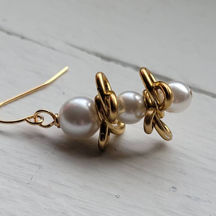 Gold & Pearl "Mulberry Vine" Earrings/Vintage Inspired for wholesale by Teahan K Jewelry