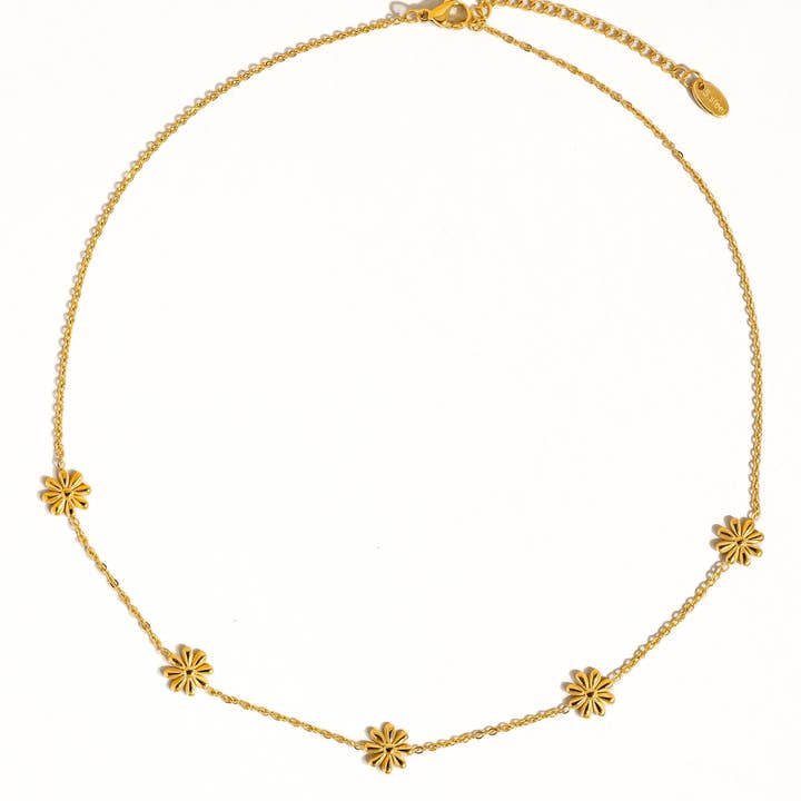Yellow Gold Sundown Non-Tarnish Festival Daisy Chain Necklace for wholesale on Faire