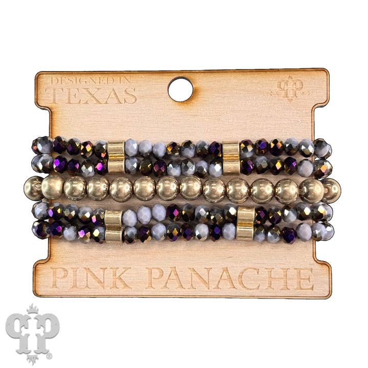Pink Panache Brands - Wholesale Beaded Bracelet - Faceted glass and gold tone bead bracelet