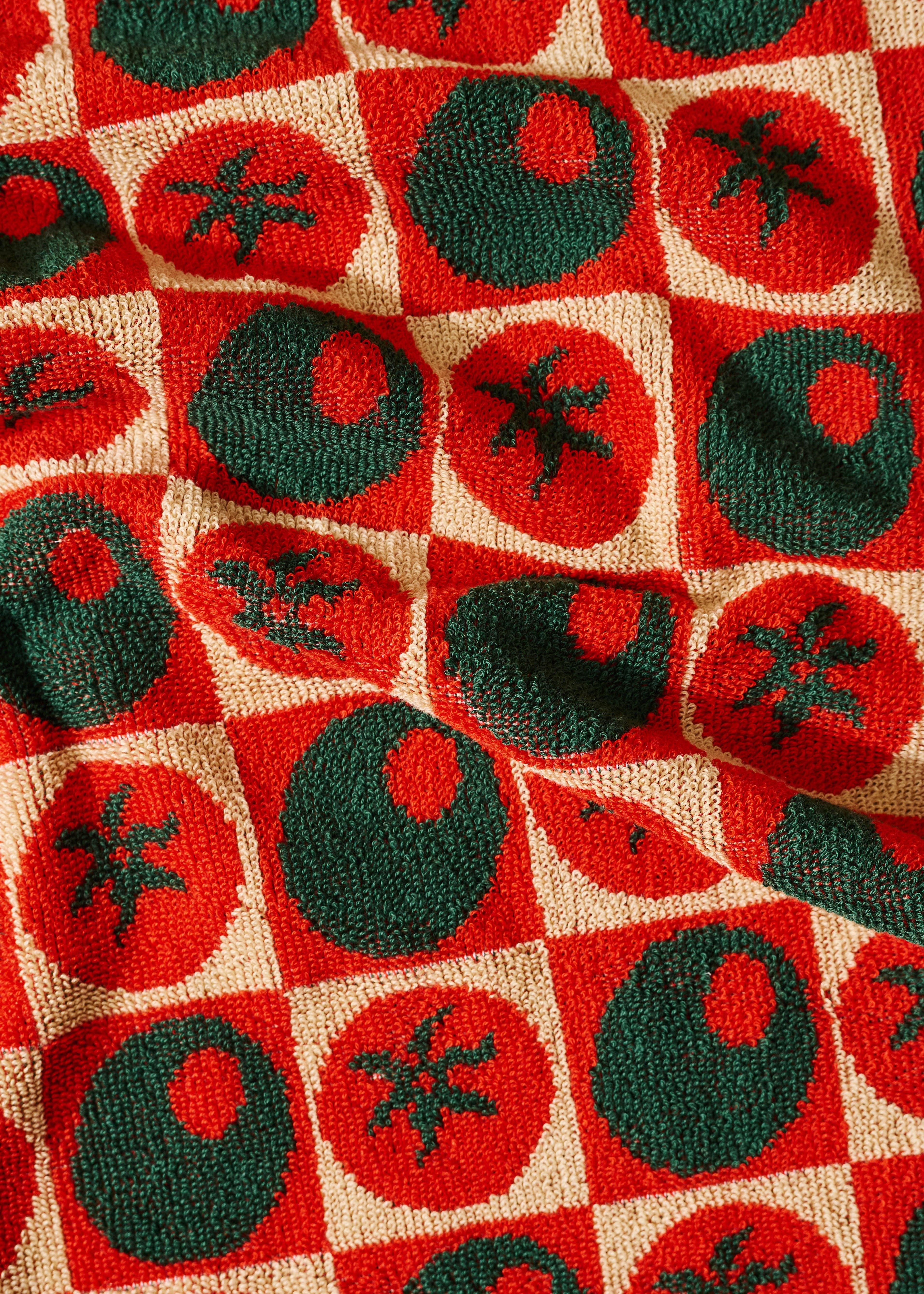 One & Only Paper - Wholesale Hand Towel - Heirloom Heat Checked Olive and Tomato Cotton Terry Cloth Towel2