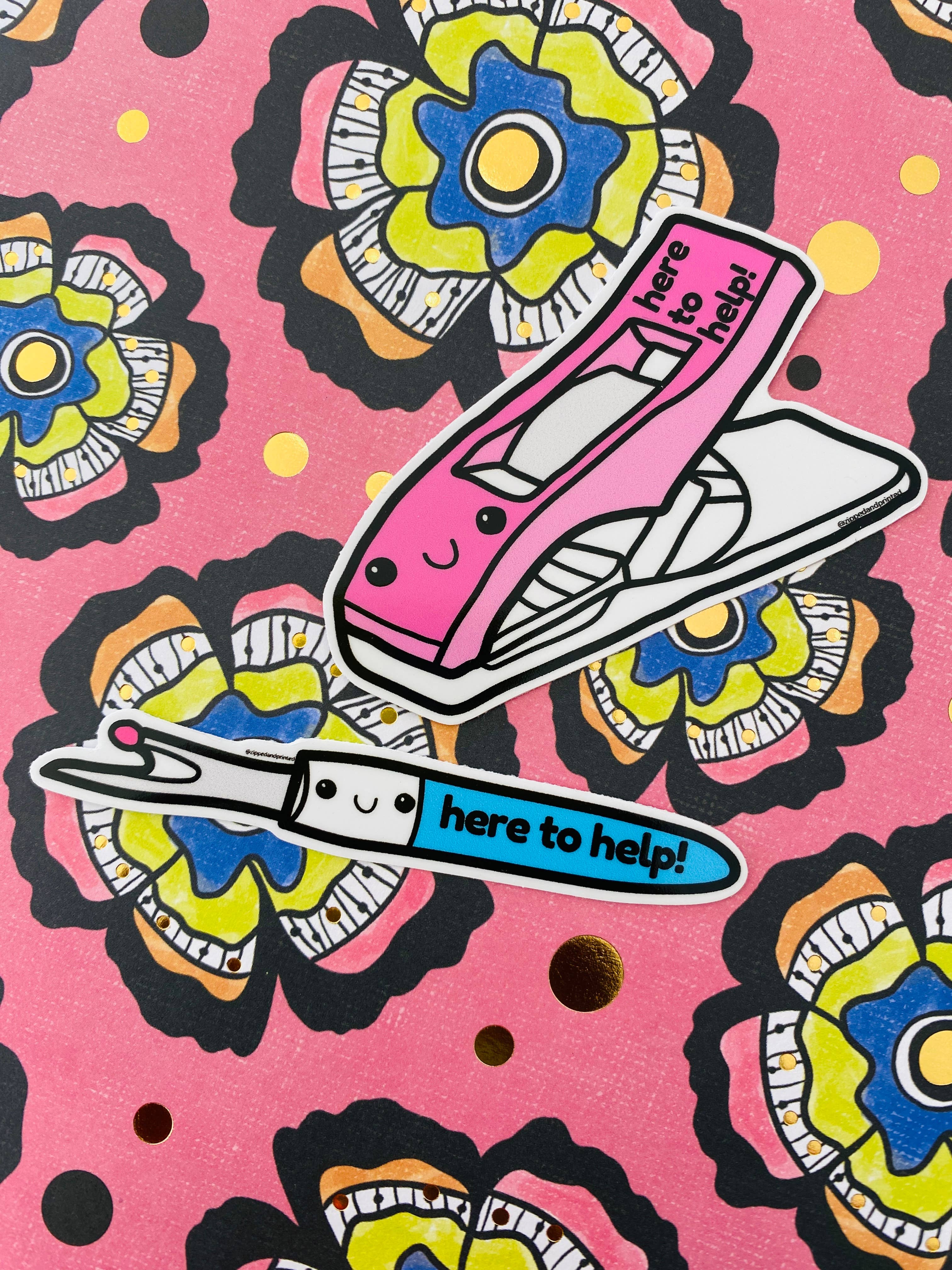 Zipped & Printed - Wholesale Phone & Laptop Stickers - Here to Help Sewing and Quilting Notions Sticker1