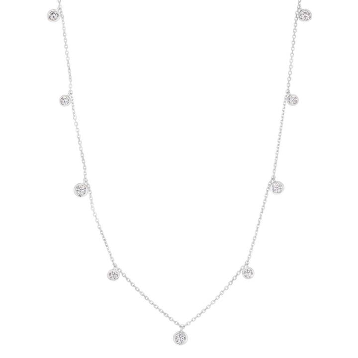 Nine Bezel Set Dangling Diamond Station Necklace (BL2464N) for wholesale by Kelly Waters