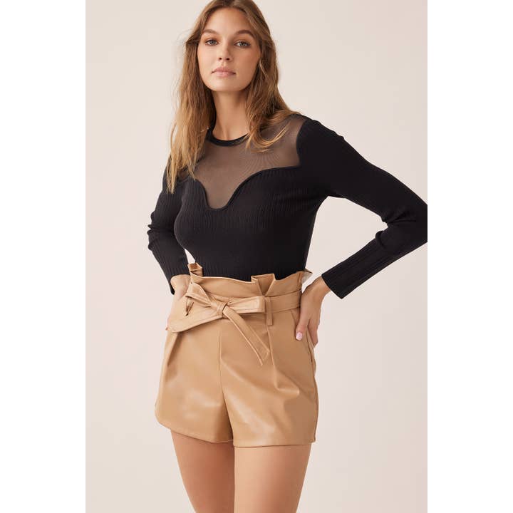 SHEER MESH MIXED WITH RIBBED SWEATER KNIT TOP for wholesale by idem ditto