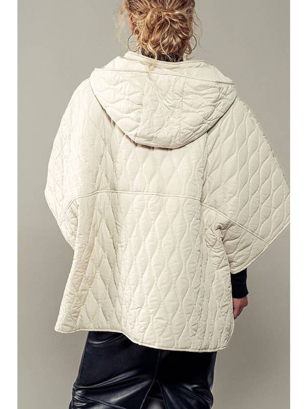 Urban Daizy - Wholesale Outerwear Vest - Women's - Quilted Hooded Wave Pattern Snap Cape