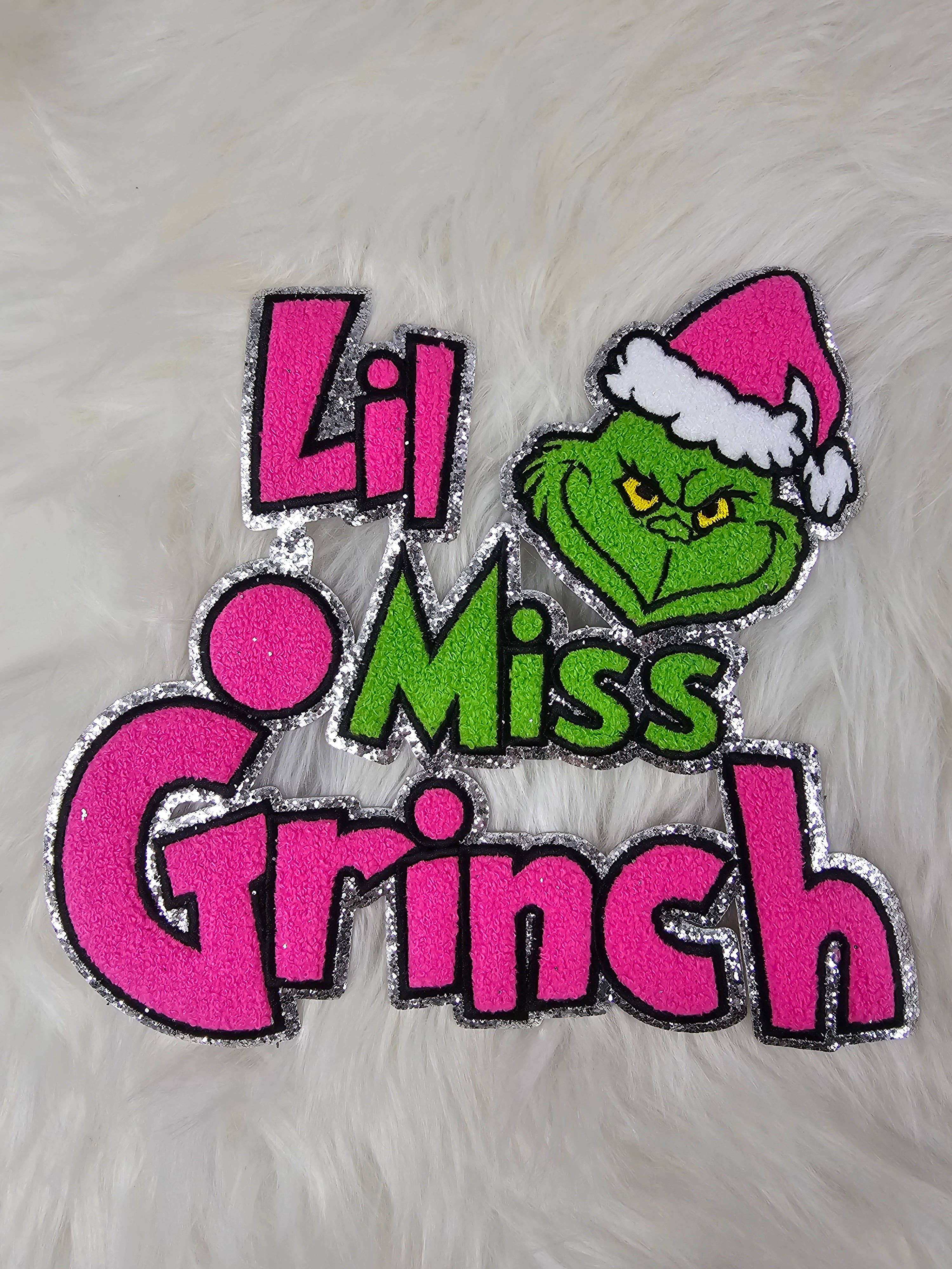 Scratch Decor - Wholesale Patch - Lil Miss Mean Green Guy Chenille Silver Glitter Iron-on Patc1