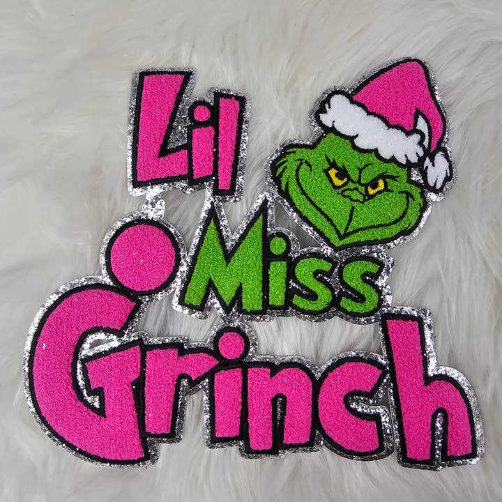 Scratch Decor - Wholesale Patch - Lil Miss Mean Green Guy Chenille Silver Glitter Iron-on Patc1