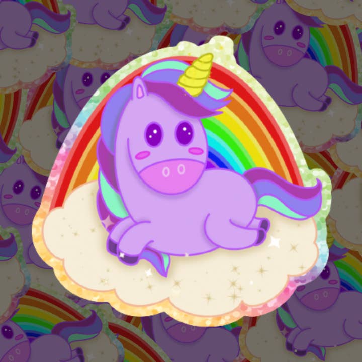 Rainbow Holographic Unicorn Sticker for wholesale by GlassFairies