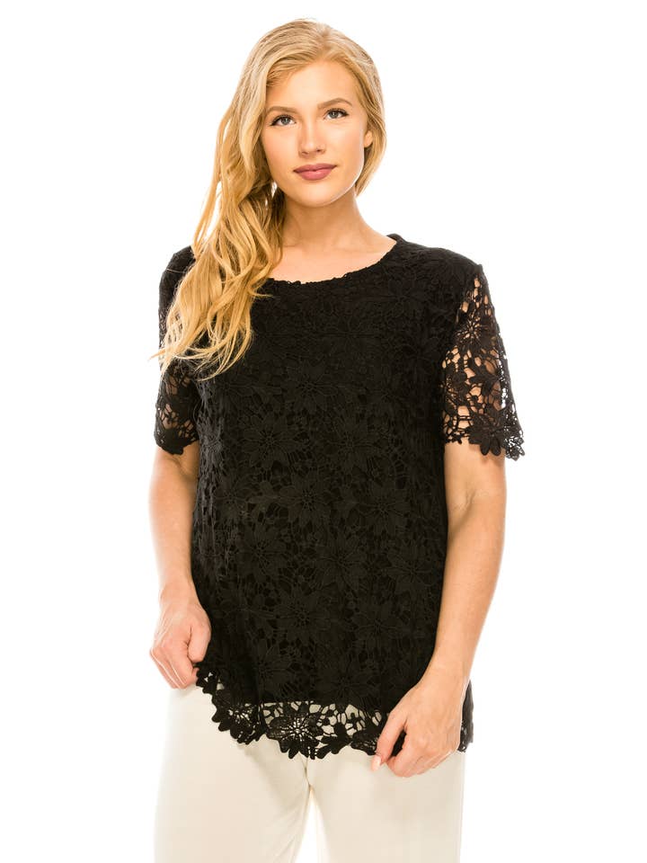 Jostar - Wholesale Blouse - Women's - Flower Top -Short Sleeve Top