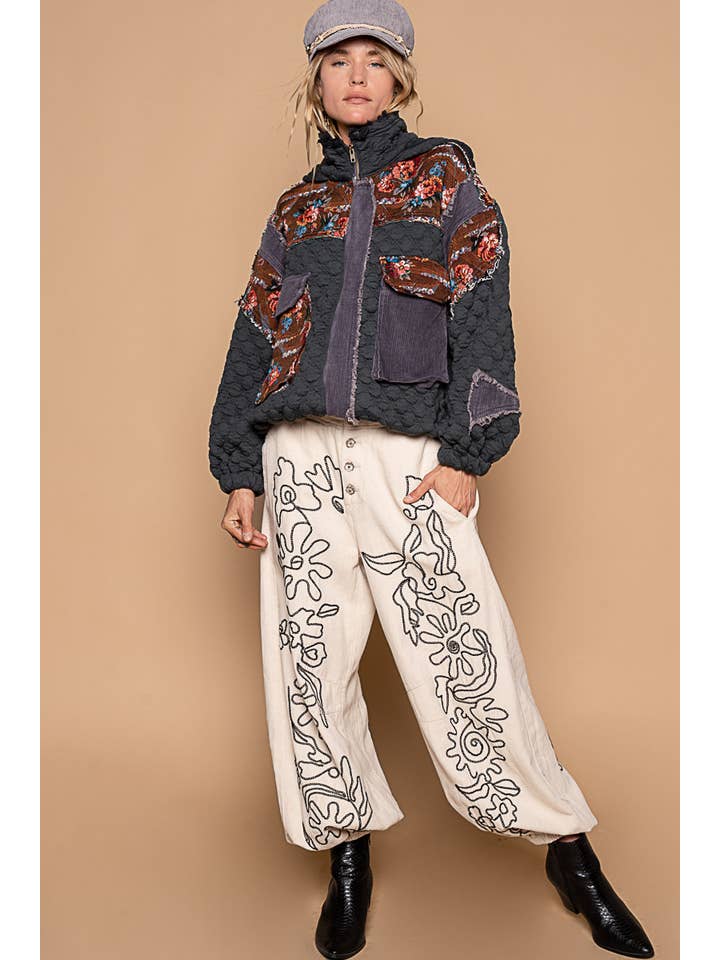 Pol Clothing - Wholesale Jacket - Women's - Oversize floral print contrast qulited jacket