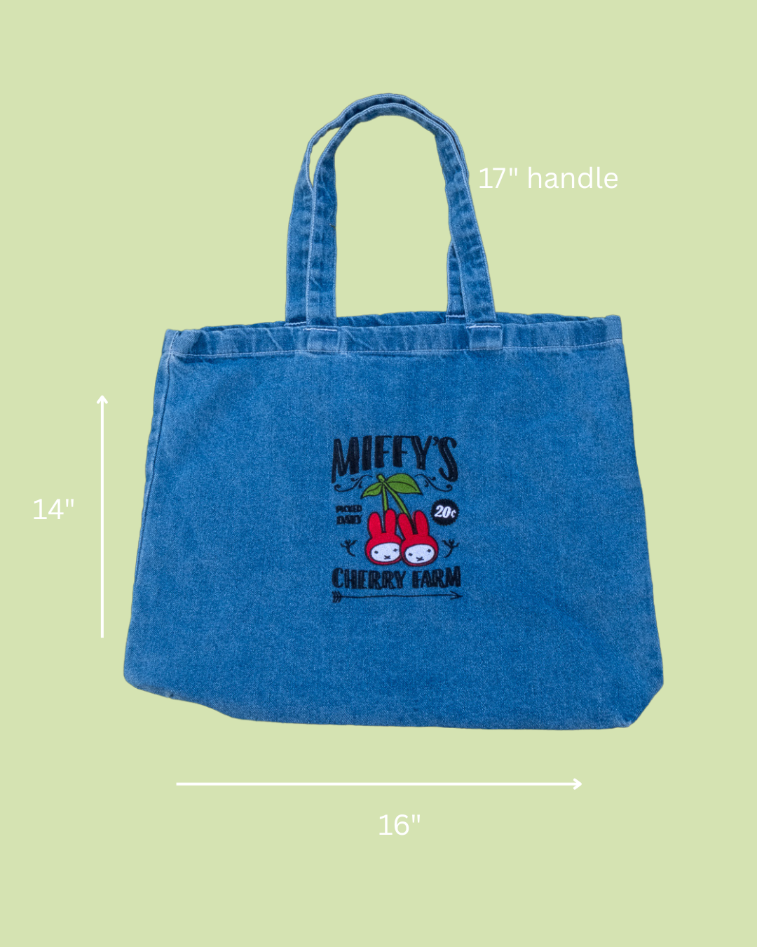 Threads By Tie - Wholesale Tote Bag - Women's - Embroidered Denim Cherry Bunny Tote Bag 3