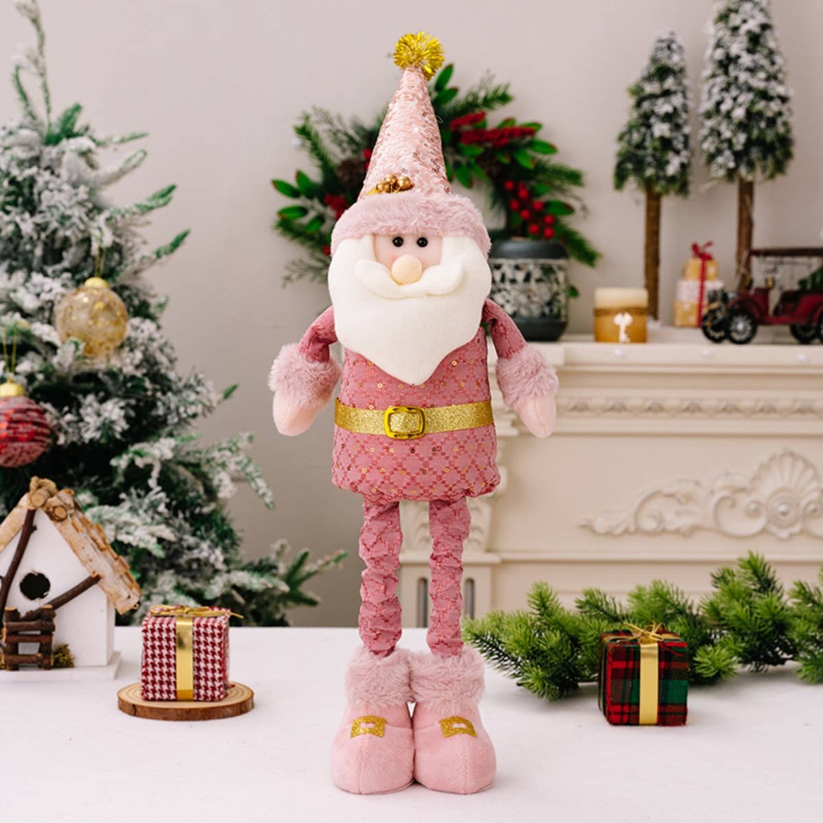 NINEXIS - Wholesale Christmas Decoration - CWMM2995_PINK SANTA DOLL RETRACTABLE ELK DECORATION0