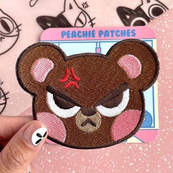 ANGRY BEAR EMBROIDERED IRON ON PATCH for wholesale by Peachie Patches