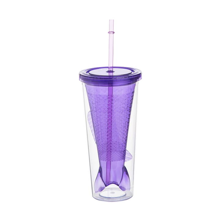 Beachcombers - Vente Verre/tasse - Gobelet en plastique à queue de sirène violette en vente avec paille