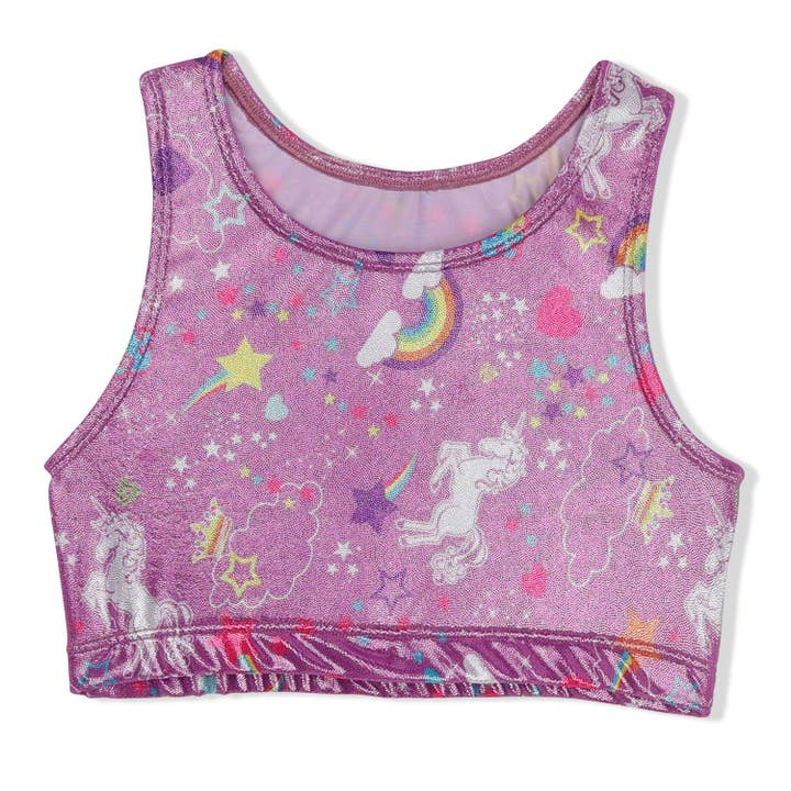 Sujetador corto con diseño de unicornio y lavanda para venta al por mayor de Girl Power Sport