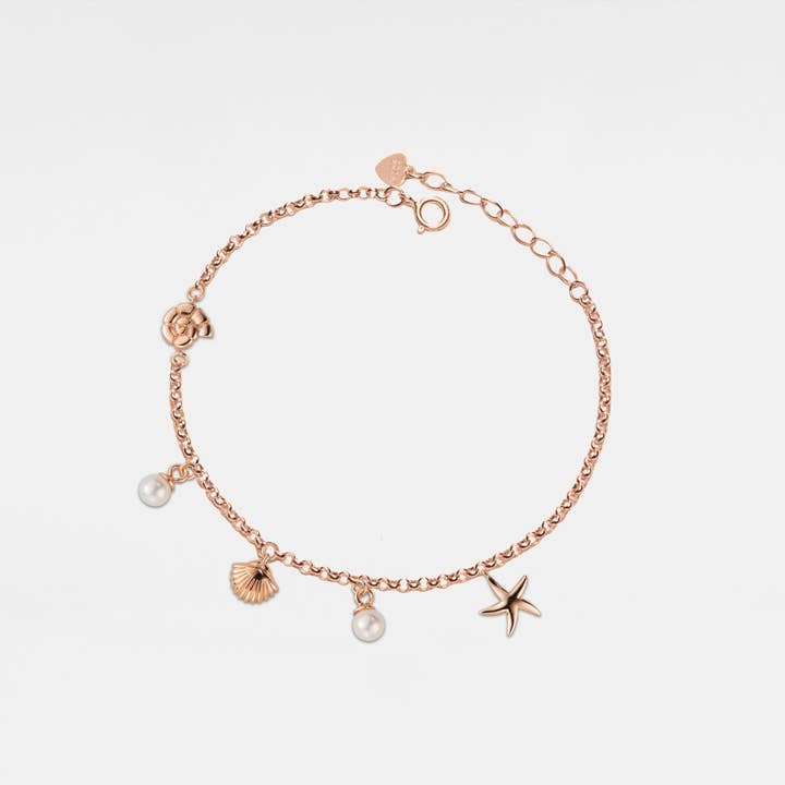 Perimade & Co. LLC - Wholesale Charm/dangle bracelet - Seashell Starfish Pearl Bracelet in 925 Sterling Silver4