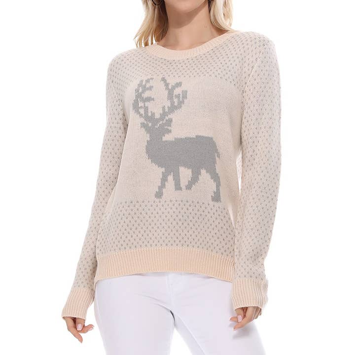 Deer Jacquard Christmas Pullover Sweater MK3457S for wholesale by Mak