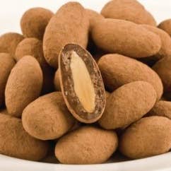 Nut Snack Pack 1/3# Cocoa Dusted Roasted Almonds w/Flair Top for wholesale by O'Shea's Candies Sweet Shop