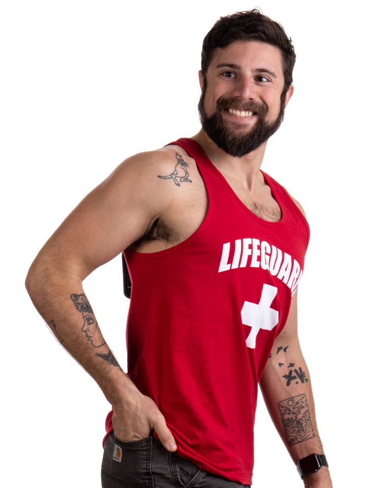 Red LIFEGUARD Unisex Adult Lifeguard Uniform Tank Top for wholesale on Faire