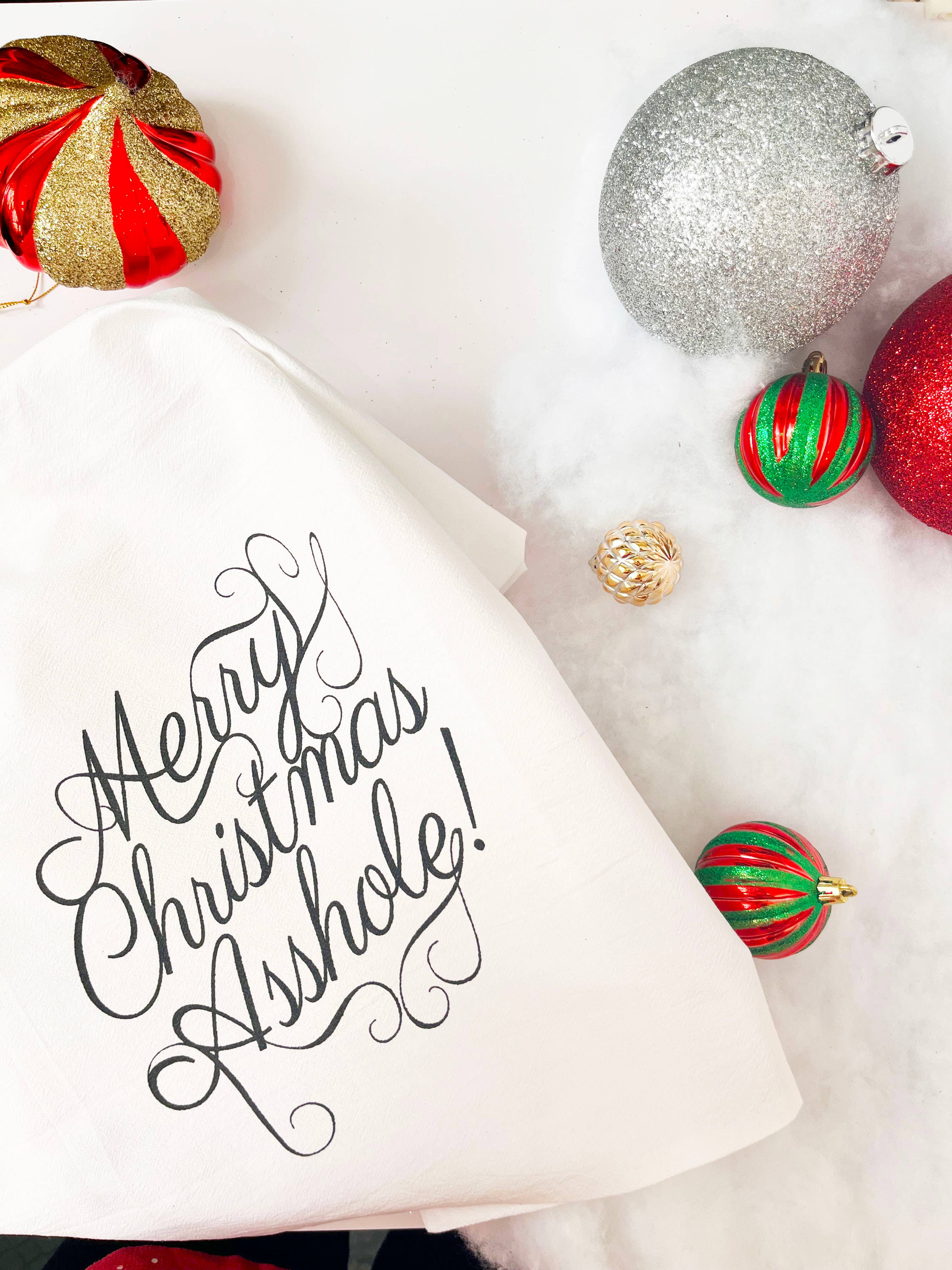 The Coin Laundry - Wholesale Tea Towel - Merry Christmas Asshole Funny Holiday Kitchen Towel5