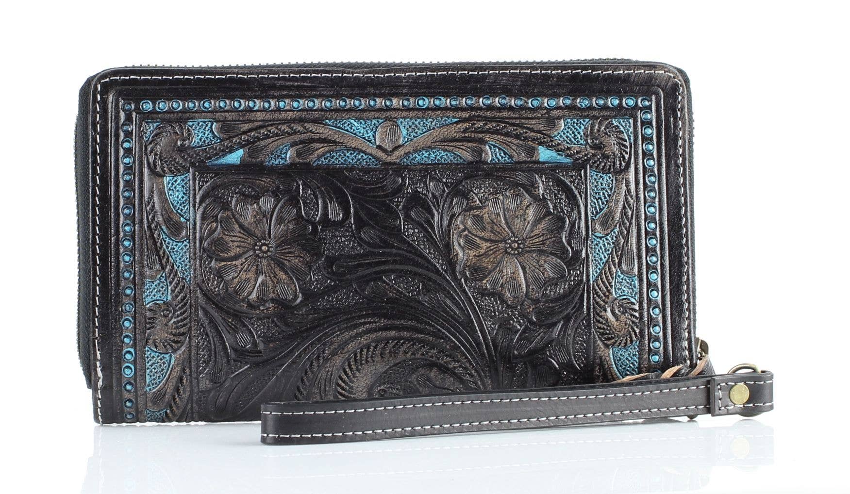 Leather Impressions Inc - Wholesale Wristlet - American Bison Tooled Leather Zip Around Wristlet8