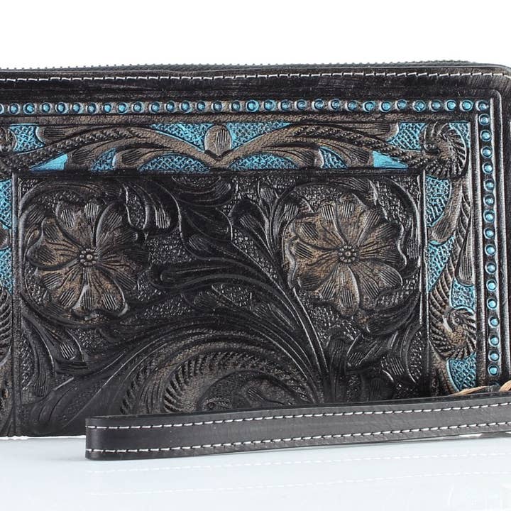 Leather Impressions Inc - Wholesale Wristlet - American Bison Tooled Leather Zip Around Wristlet8