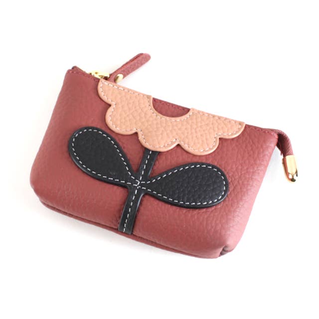 Pretty Persuasions - Wholesale Coin Purse - Women's - PL23002 Flower Applique Leather Coin Purse w/Keychain
