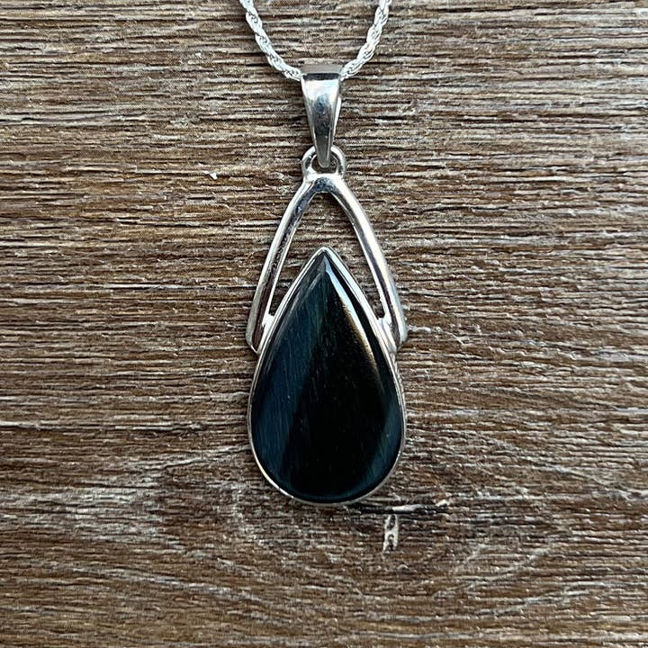 Blue Tiger Eye Wishbone Pendant Sterling Silver for wholesale by Nugent Jewelry