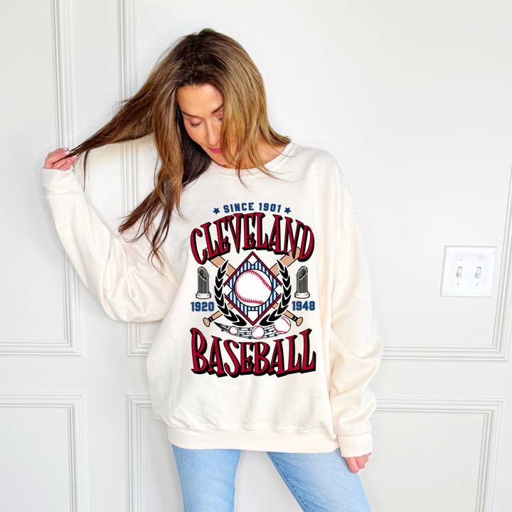 Poppy & Pine - Wholesale Graphic Sweatshirt - Women's - Cleveland Baseball Team Youth & Adult Sweatshirt