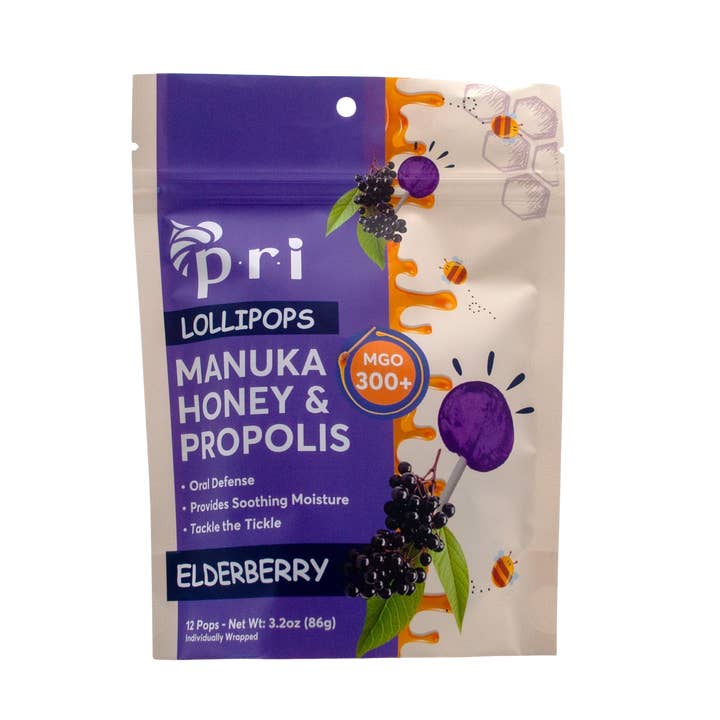 Pacific Resources - Wholesale Lozenges/cough drops - Manuka Honey Propolis Lollipop, Elderberry0