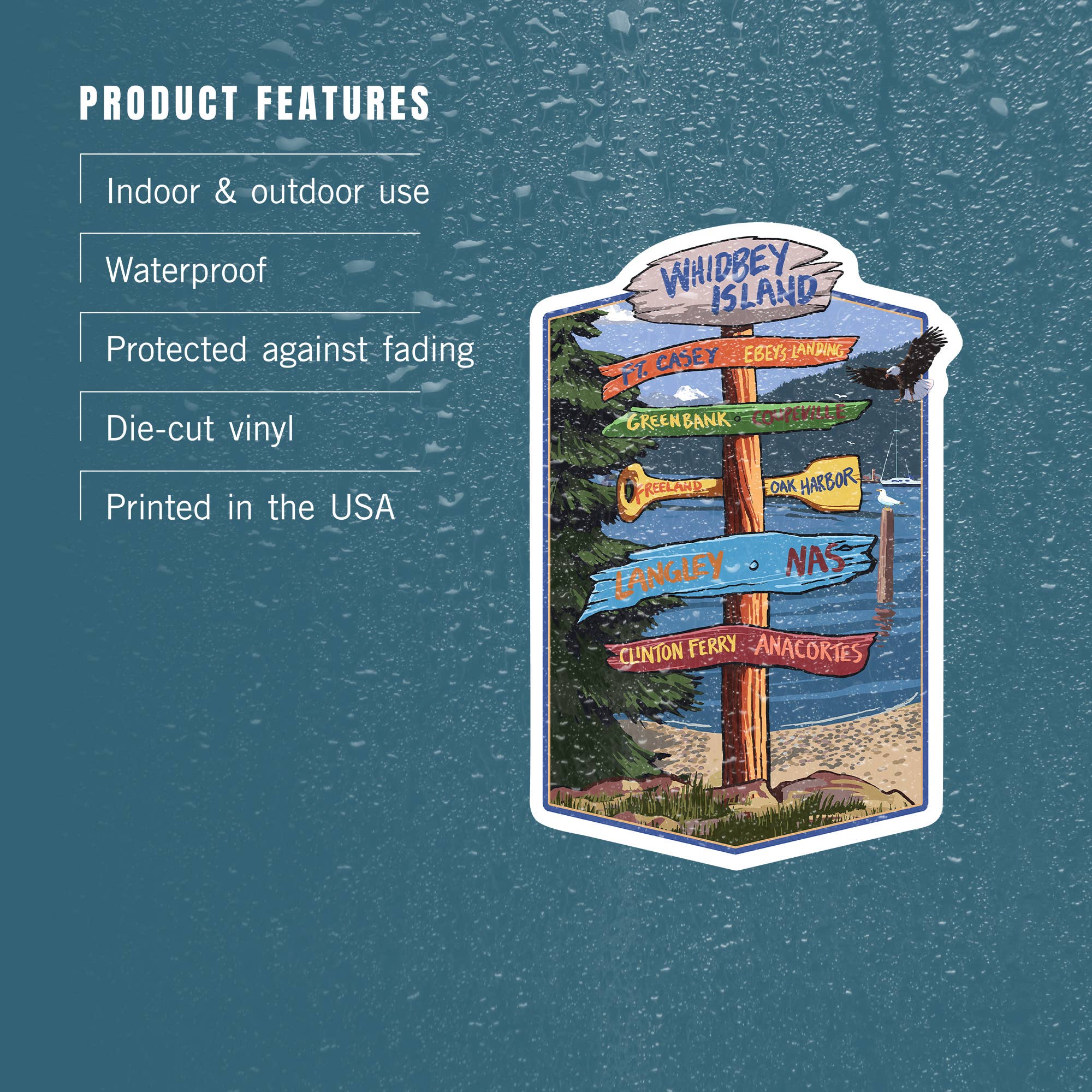 Lantern Press - Wholesale Sticker - STICKER Whidbey Island, Washington, Destination Signpost3
