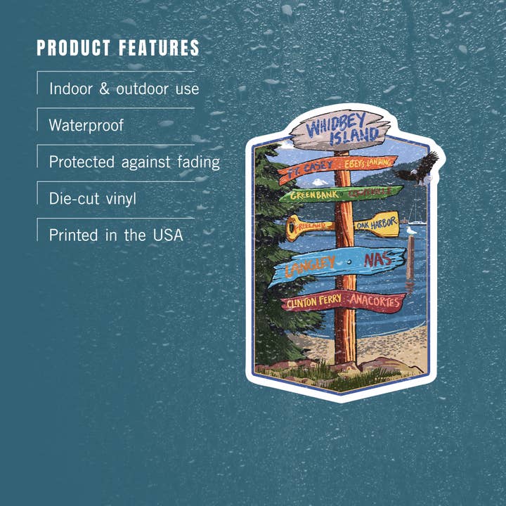 Lantern Press - Wholesale Sticker - STICKER Whidbey Island, Washington, Destination Signpost3