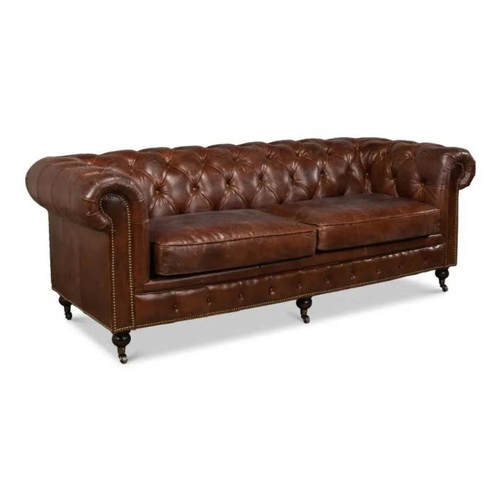 89" Castered Chesterfield Leather Sofa for wholesale by LOOMLAN
